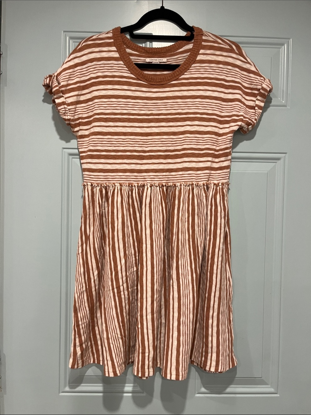 Striped Cotton Knit Dress in Brown and Cream